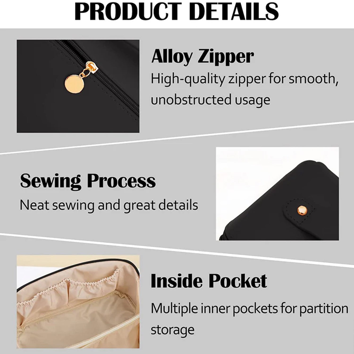 Premium Black Travel Makeup  Toiletry Organizer Pouch With Zipper  Handle (1 Pc) Premium Black Travel Makeup  Toiletry Organizer Pouch With Zipper  Handle (1 Pc)